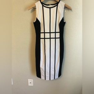 CALVIN Klein Black & White Blocked/Striped Fully Lined Sleeveless Dress Size 2p